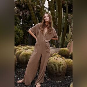 Free People Brown Wide-Leg Knit Jumpsuit